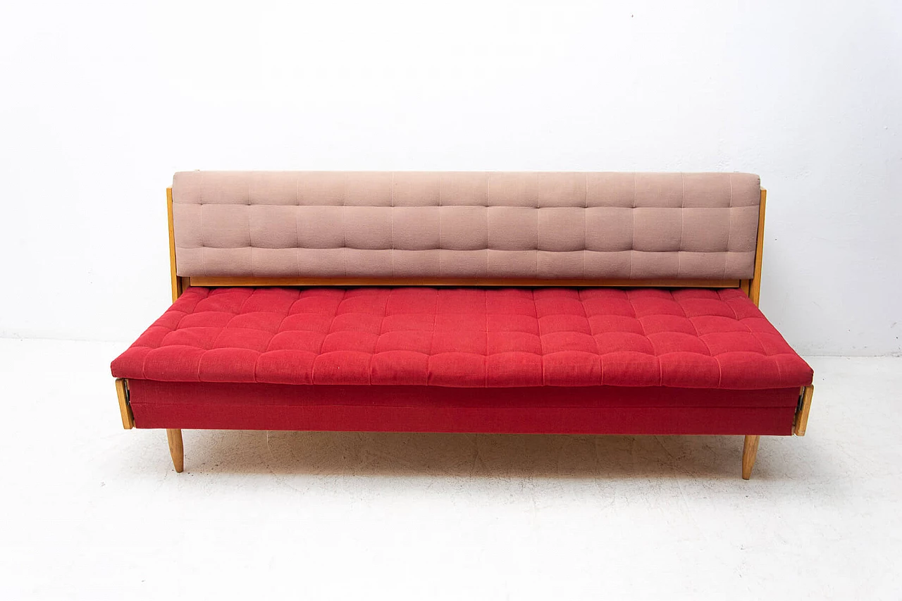 Czechoslovakian ash and fabric sofa bed, 1960s 13