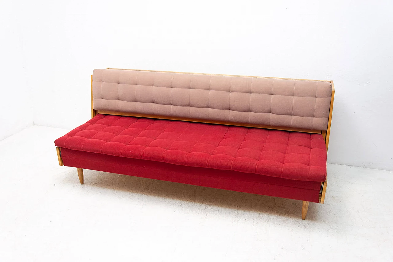 Czechoslovakian ash and fabric sofa bed, 1960s 14