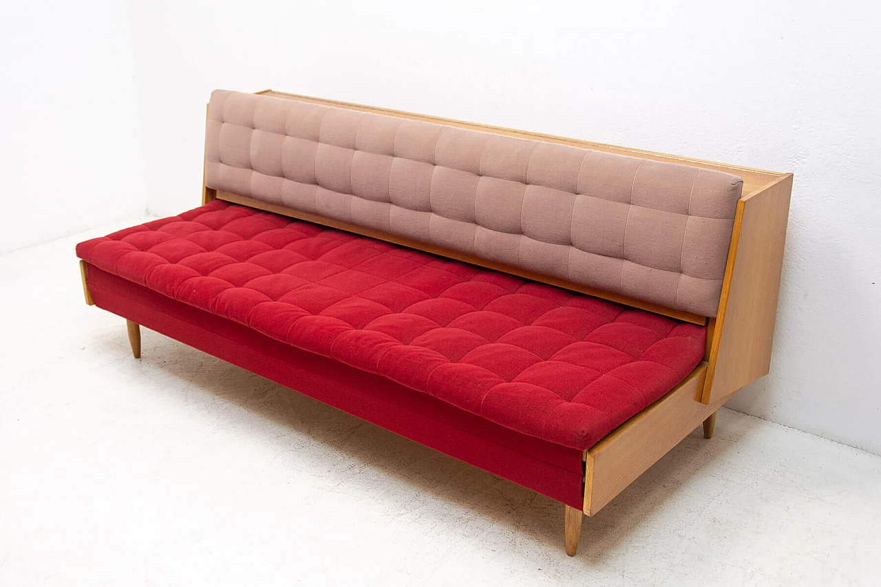 Czechoslovakian ash and fabric sofa bed, 1960s 16