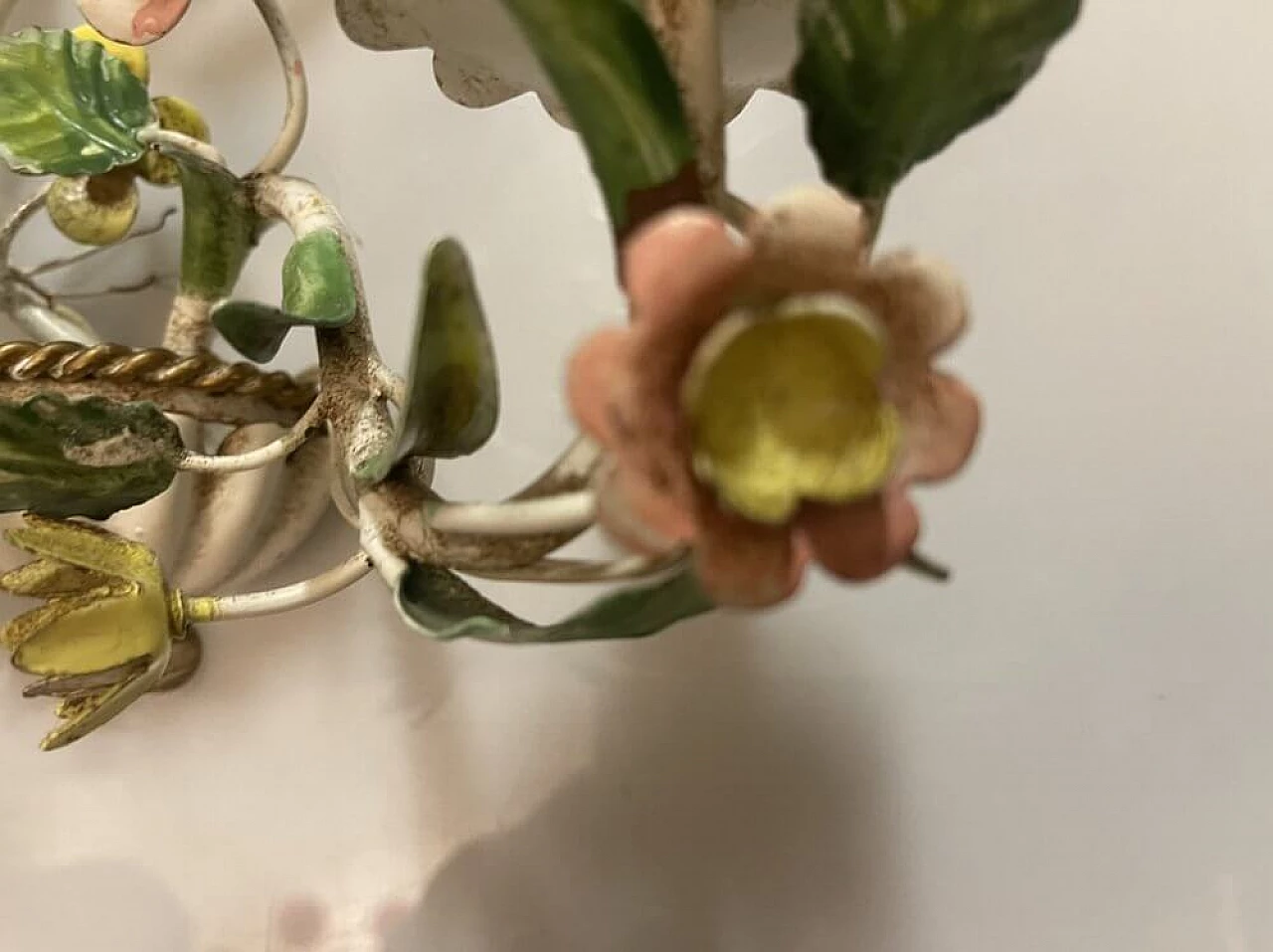 Pair of ceramic wall sconces with Tole flower, 1960s 7