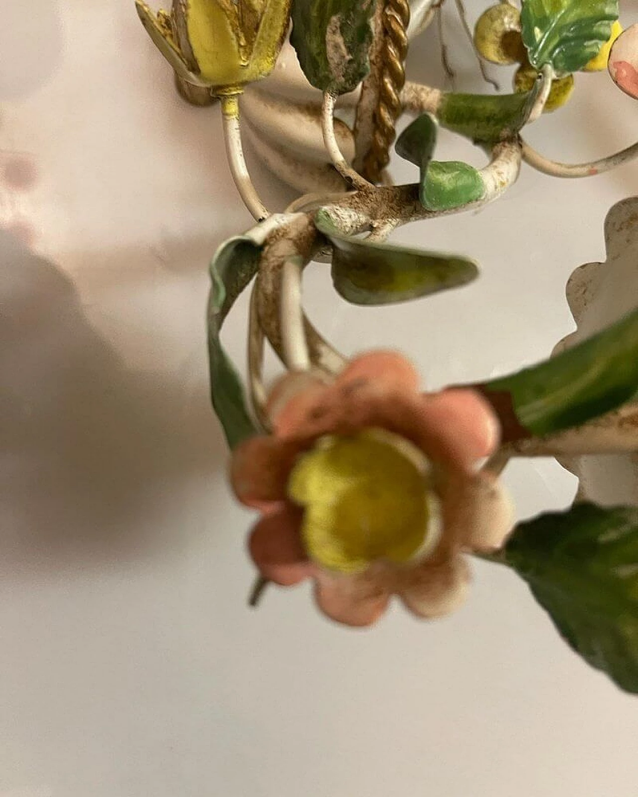 Pair of ceramic wall sconces with Tole flower, 1960s 8
