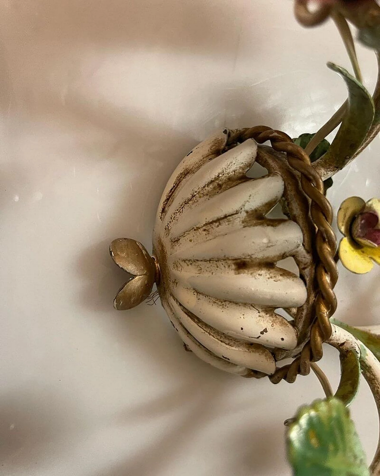 Pair of ceramic wall sconces with Tole flower, 1960s 9