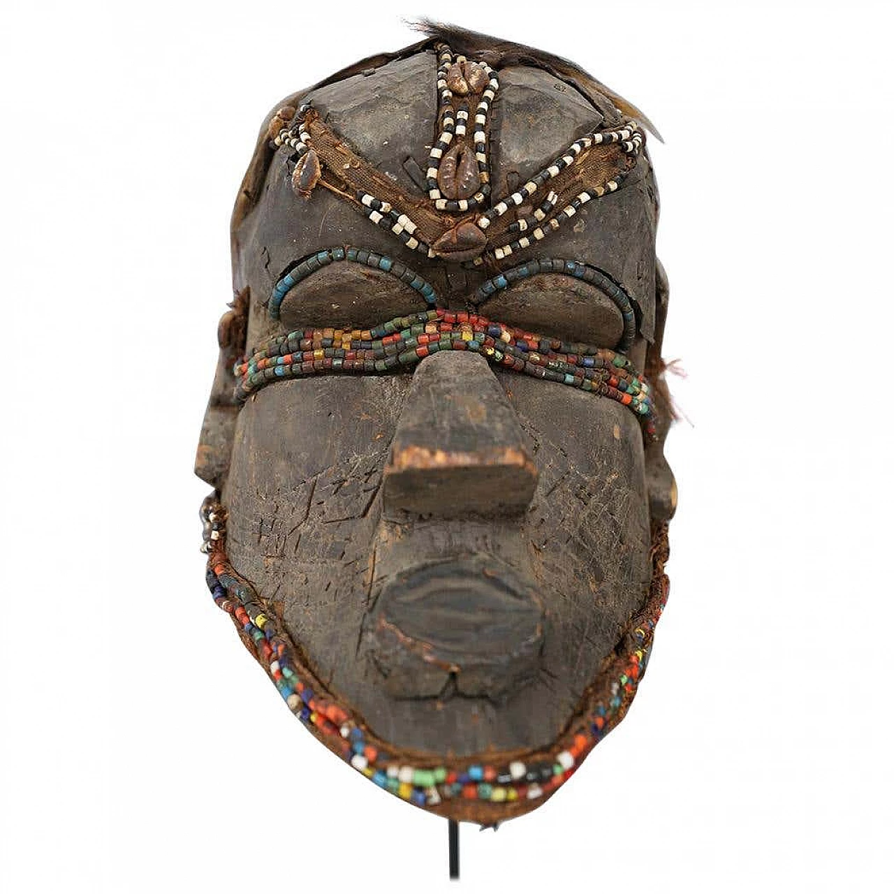 African Kuba Bwoom tribal mask made of wood and animal hair, 17th century 1