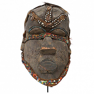 African Kuba Bwoom tribal mask made of wood and animal hair, 17th century