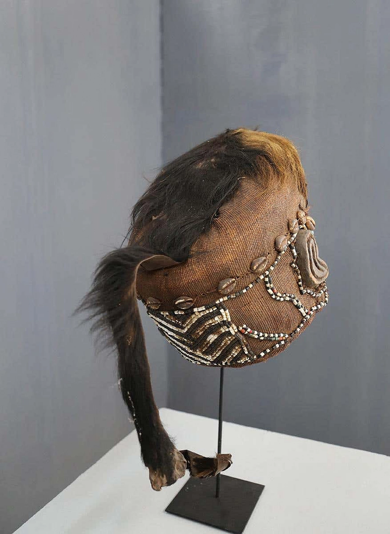 African Kuba Bwoom tribal mask made of wood and animal hair, 17th century 3