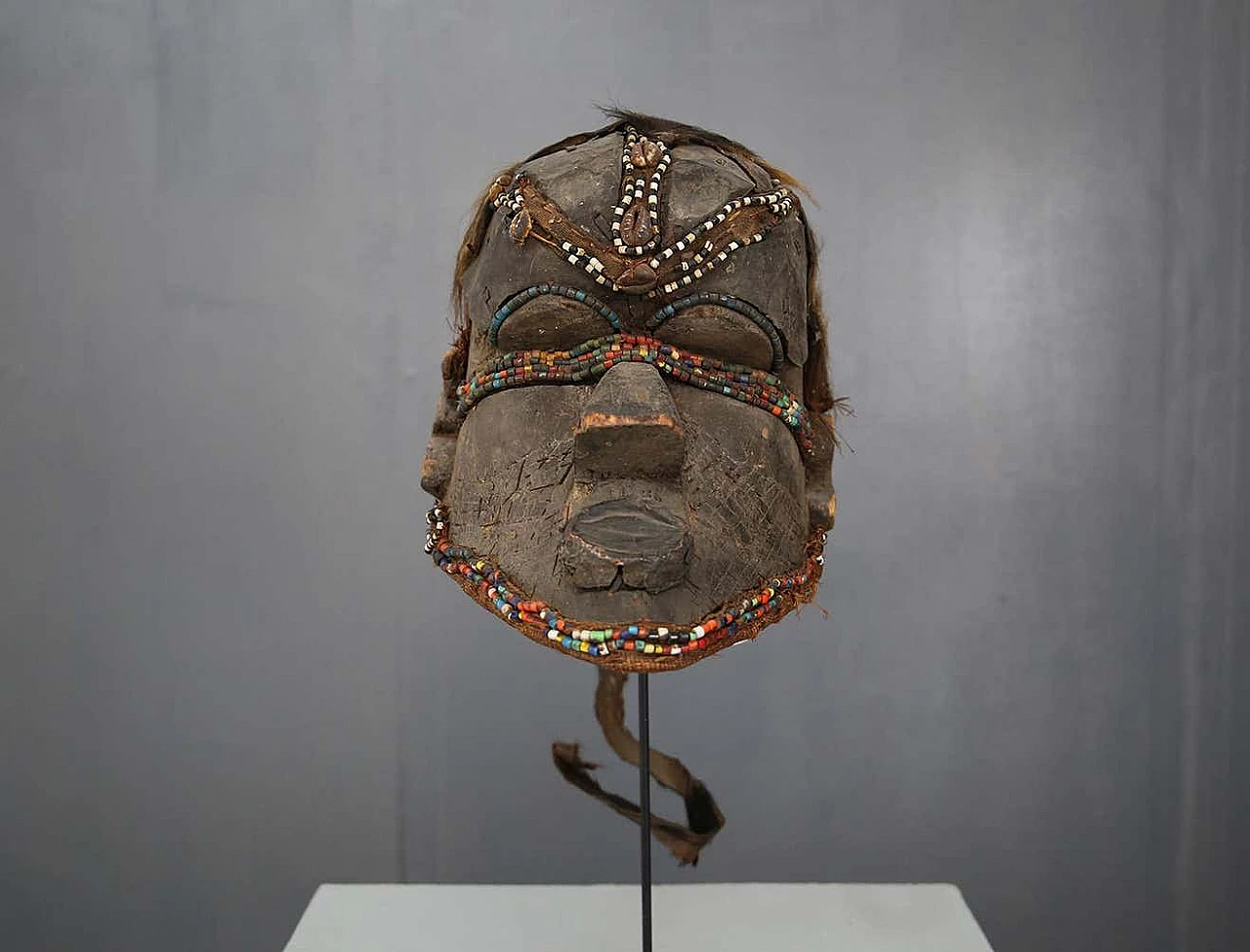 African Kuba Bwoom tribal mask made of wood and animal hair, 17th century 5