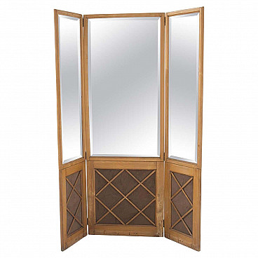 Wooden screen with mirror by Paolo Buffa, 1950s