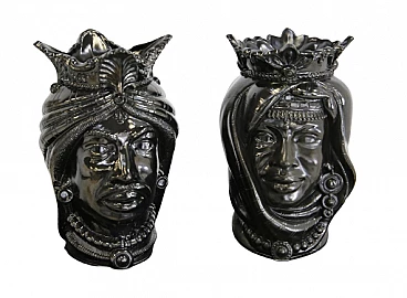 Pair of Sicilian Moor's Heads in lava stone