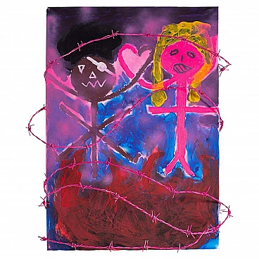 Bomberbax, Amore impossibile, pittura astratta mista acrilica su tela, 2021