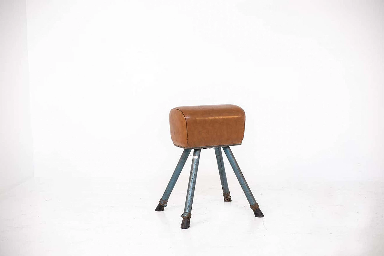 Cavallina da esercizio in pelle e ferro verniciato di Fonti, anni '50 7