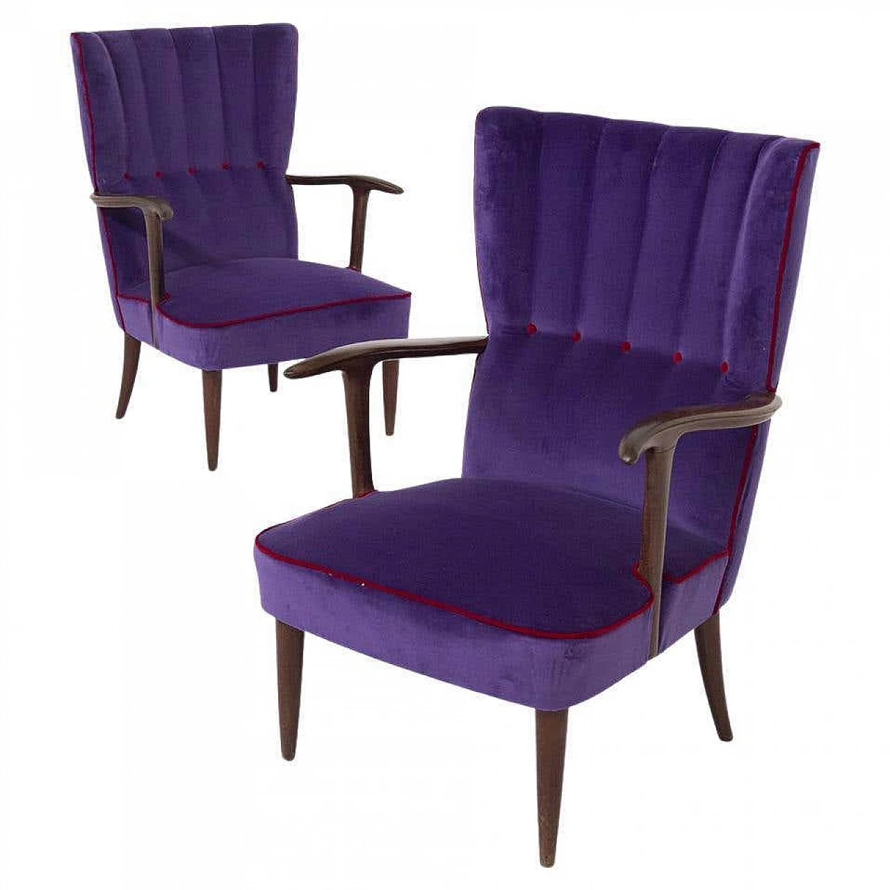 Pair of purple velvet armchairs by Paolo Buffa for Serafino Arrighi, 1940s 9