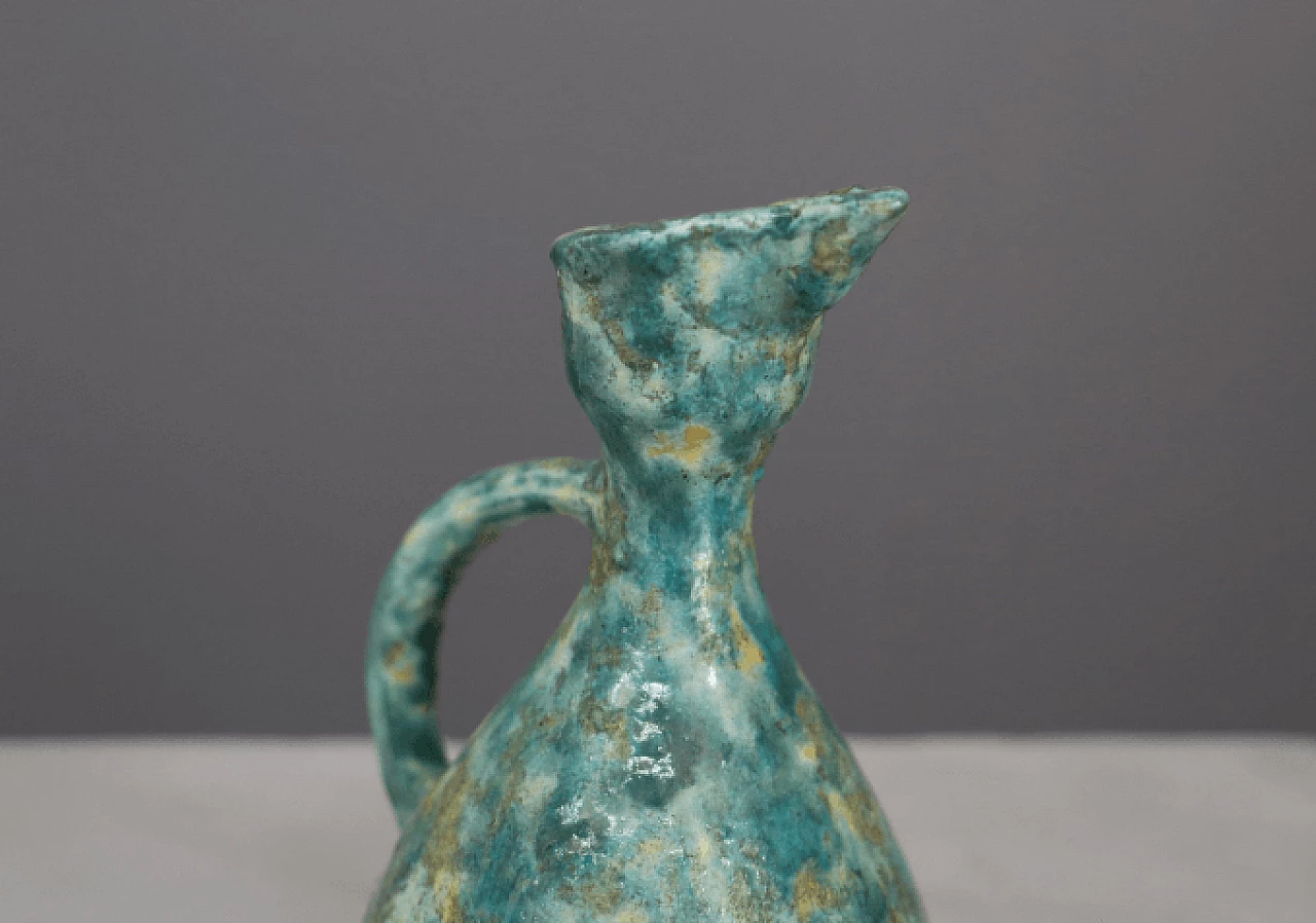 Blue and green ceramic pitcher, 1950s 2