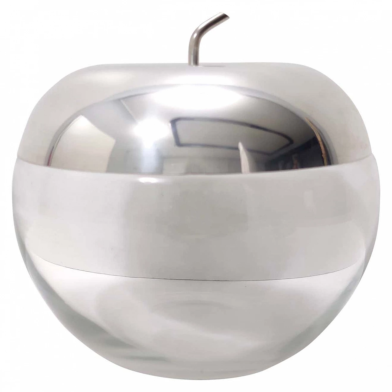Apple-shaped ice bucket in silver-plated metal and glass, 1970s 1