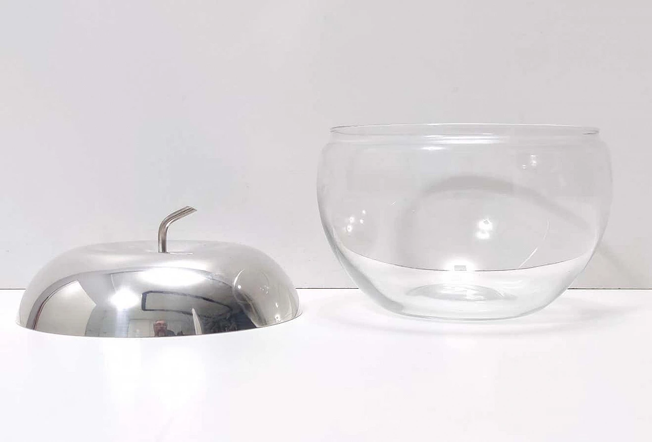 Apple-shaped ice bucket in silver-plated metal and glass, 1970s 7