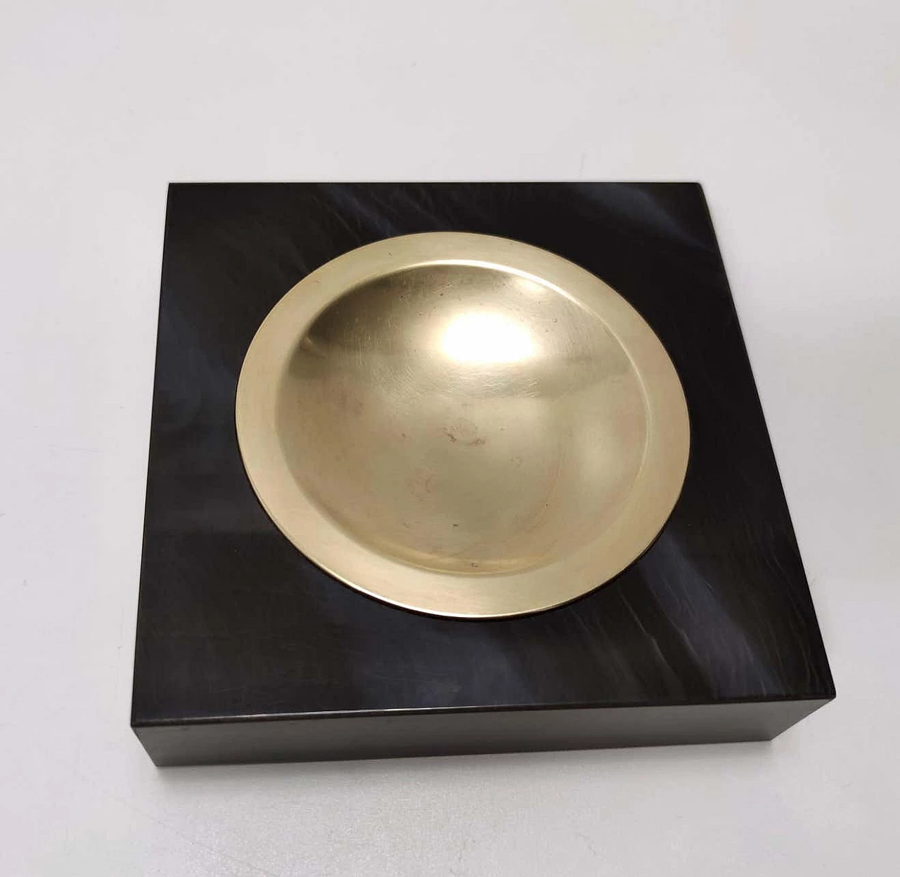 Square brass and black faux marble ashtray by Willy Rizzo, 1970s 5