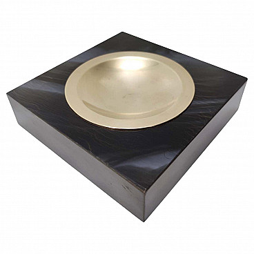 Square brass and black faux marble ashtray by Willy Rizzo, 1970s