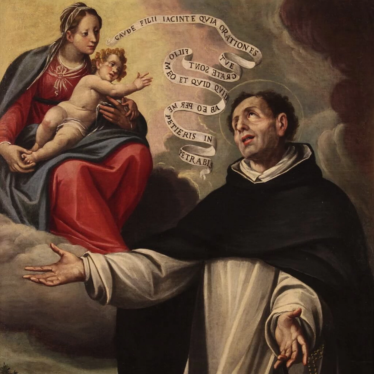 Dipinto italiano raffigurante l'Apparizione della Vergine a San Giacinto, olio su tela, '600 2