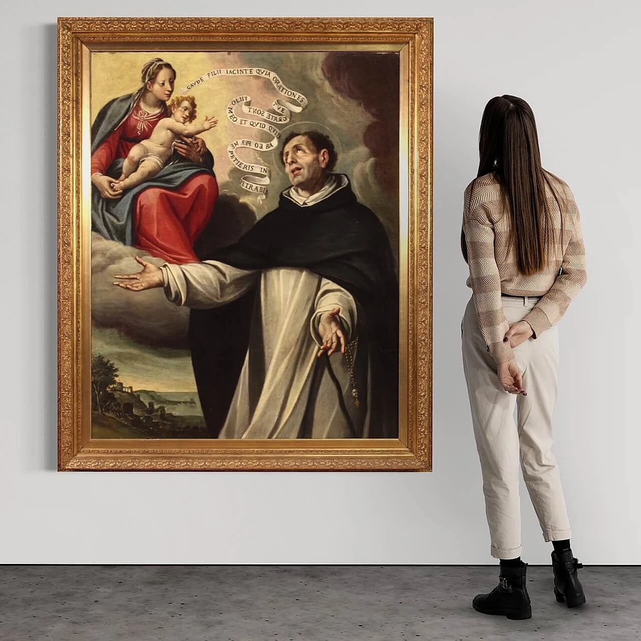 Dipinto italiano raffigurante l'Apparizione della Vergine a San Giacinto, olio su tela, '600 3