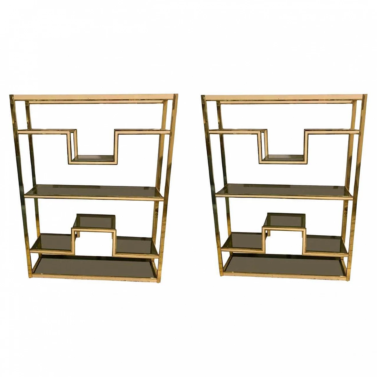 Pair of brass and smoked glass bookcases by Romeo Rega, 1970s 1