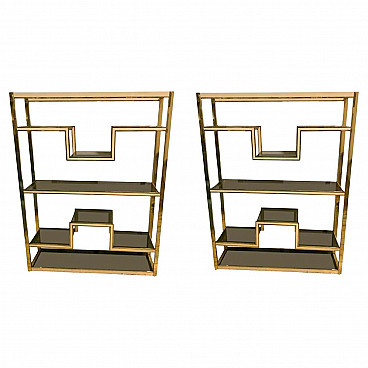 Pair of brass and smoked glass bookcases by Romeo Rega, 1970s