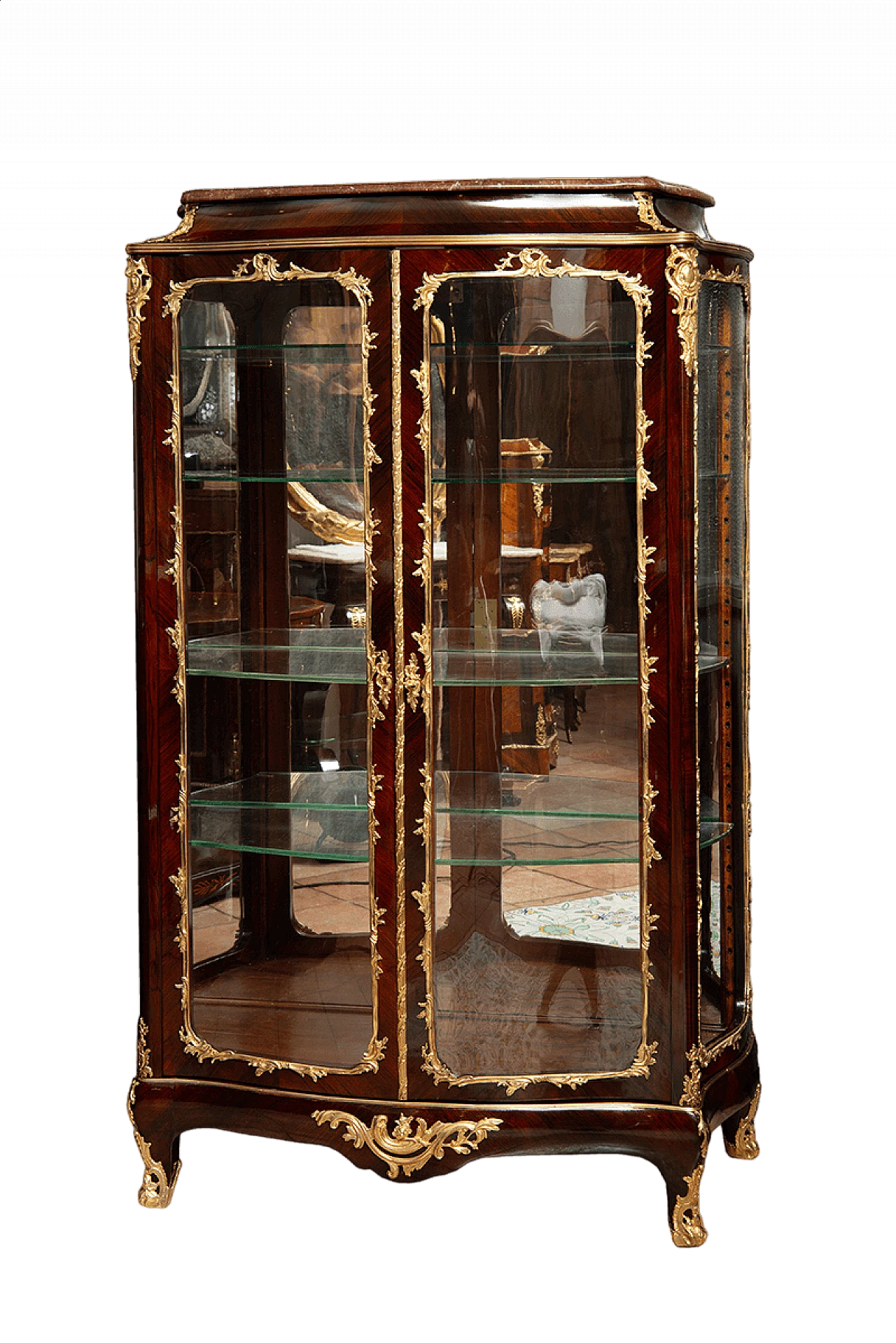 Napoleon III glass cabinet in exotic wood with bronze elements, mid-19th century 6