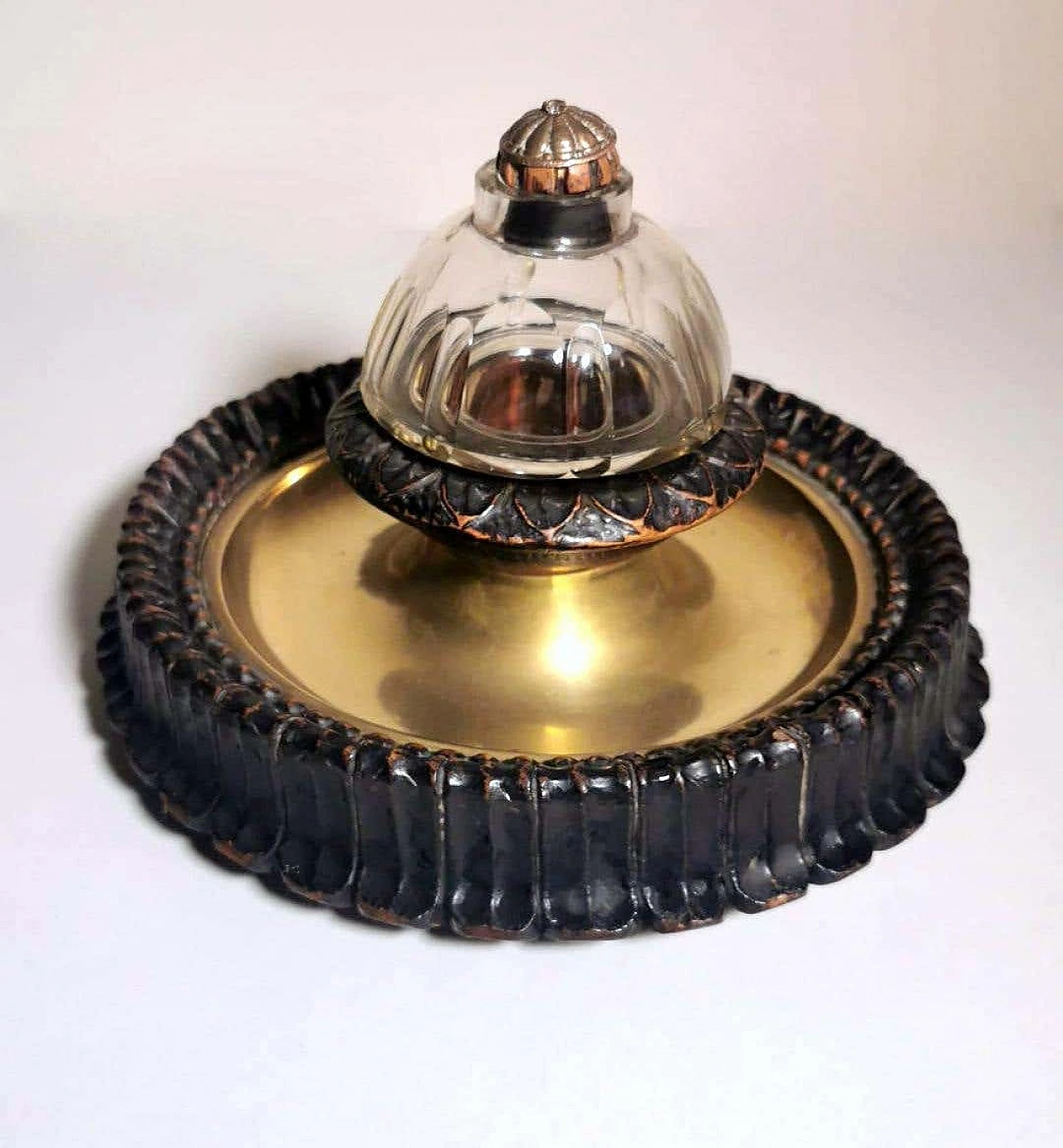 Brass, crystal and wood inkwell in the style of Napoleon III, late 19th century 1