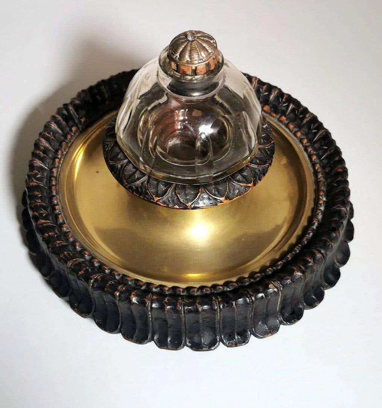 Brass, crystal and wood inkwell in the style of Napoleon III, late 19th century 2