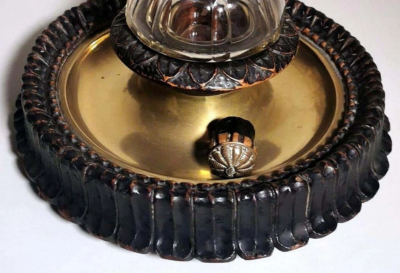 Calamaio in ottone, cristallo e legno in stile Napoleone III, fine '800 6