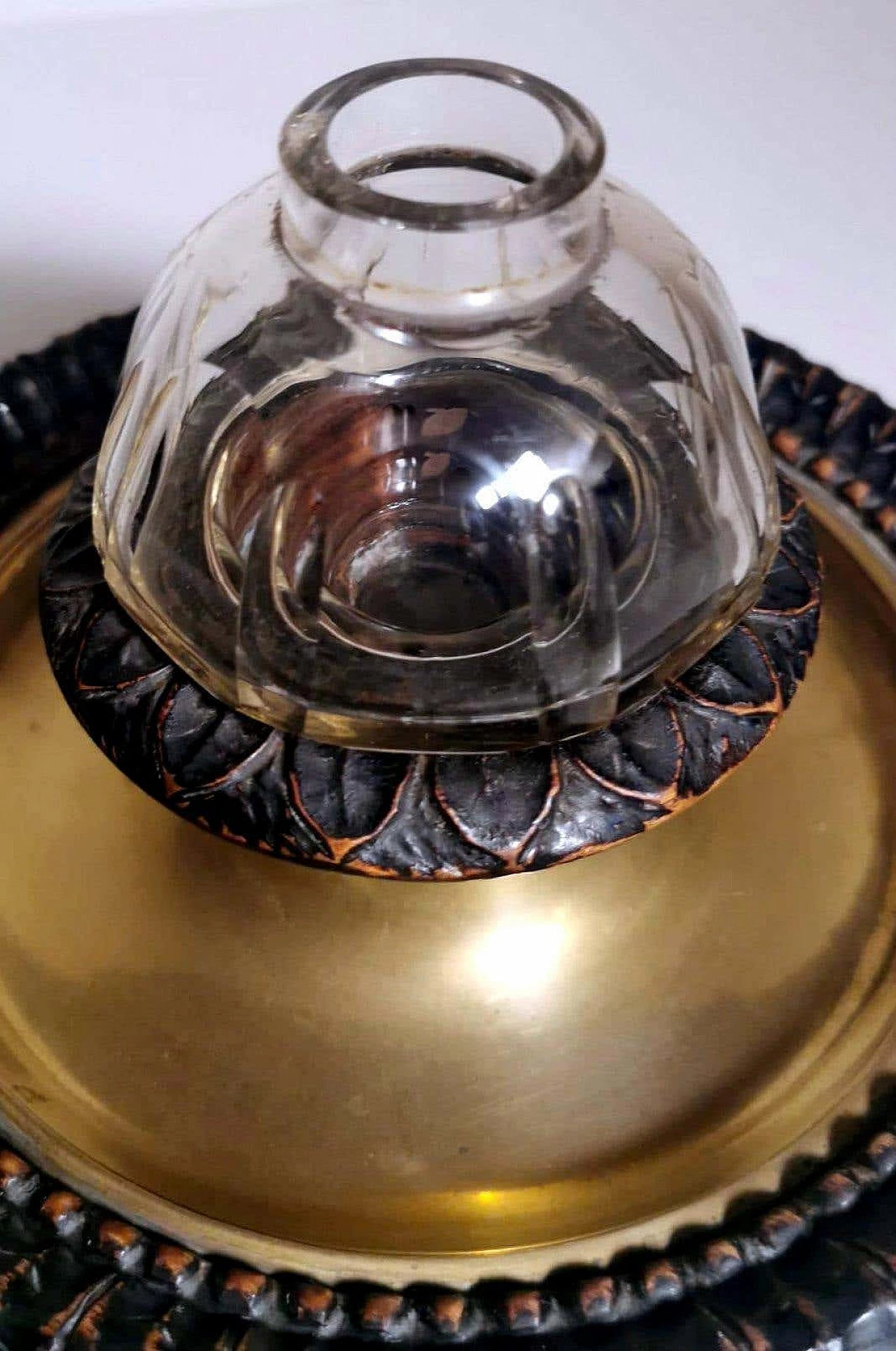 Calamaio in ottone, cristallo e legno in stile Napoleone III, fine '800 7