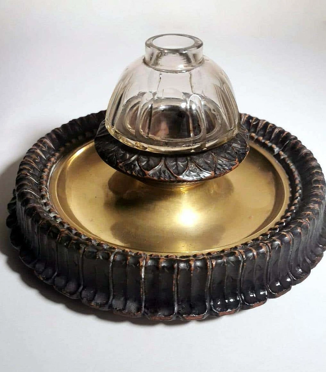 Brass, crystal and wood inkwell in the style of Napoleon III, late 19th century 10