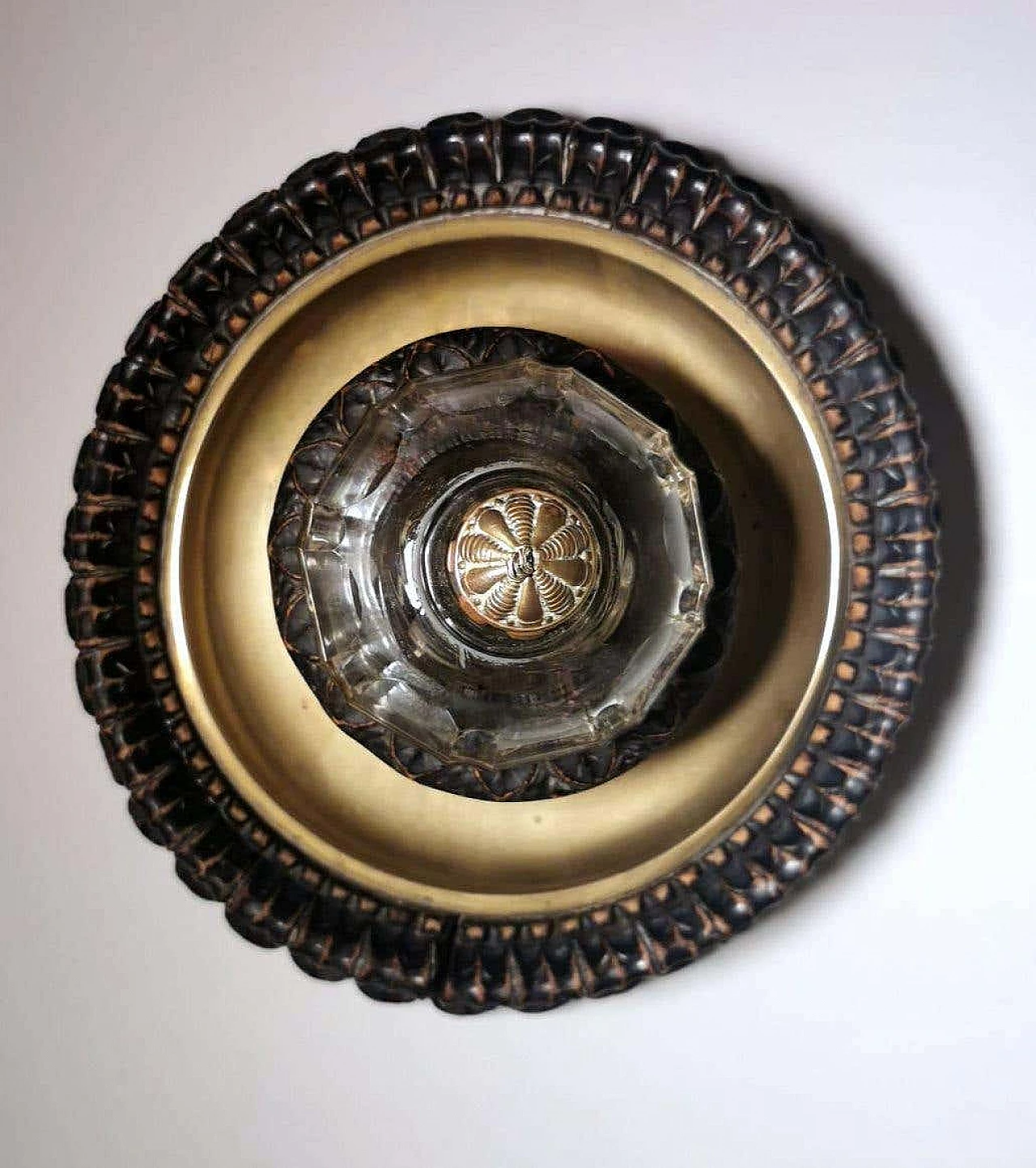 Calamaio in ottone, cristallo e legno in stile Napoleone III, fine '800 11