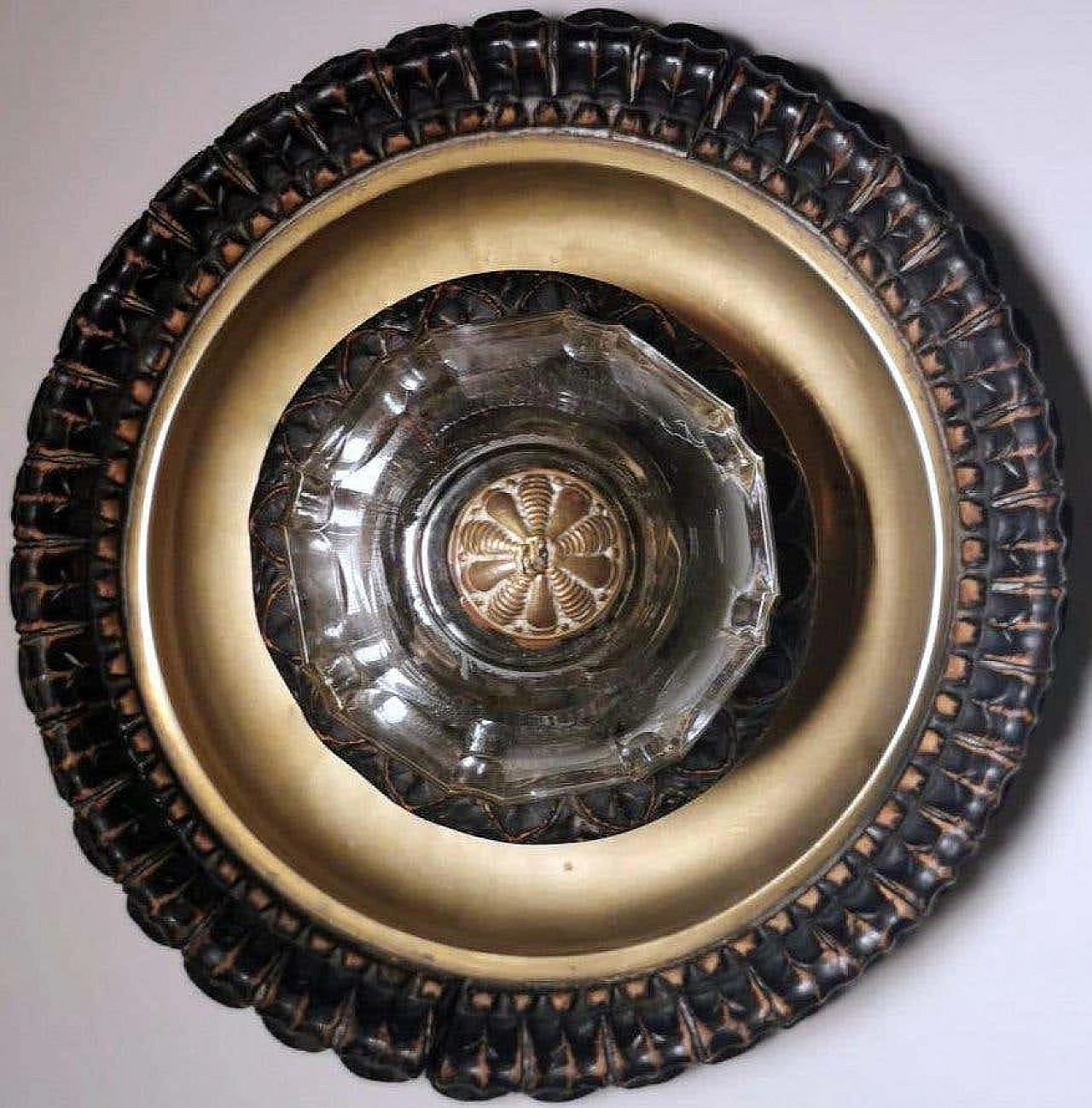 Calamaio in ottone, cristallo e legno in stile Napoleone III, fine '800 12