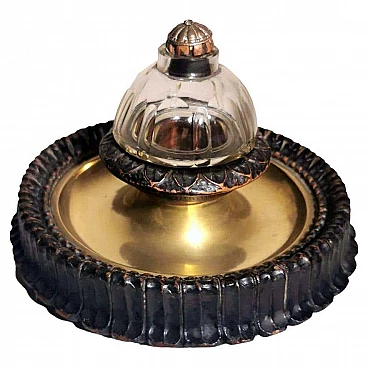 Brass, crystal and wood inkwell in the style of Napoleon III, late 19th century