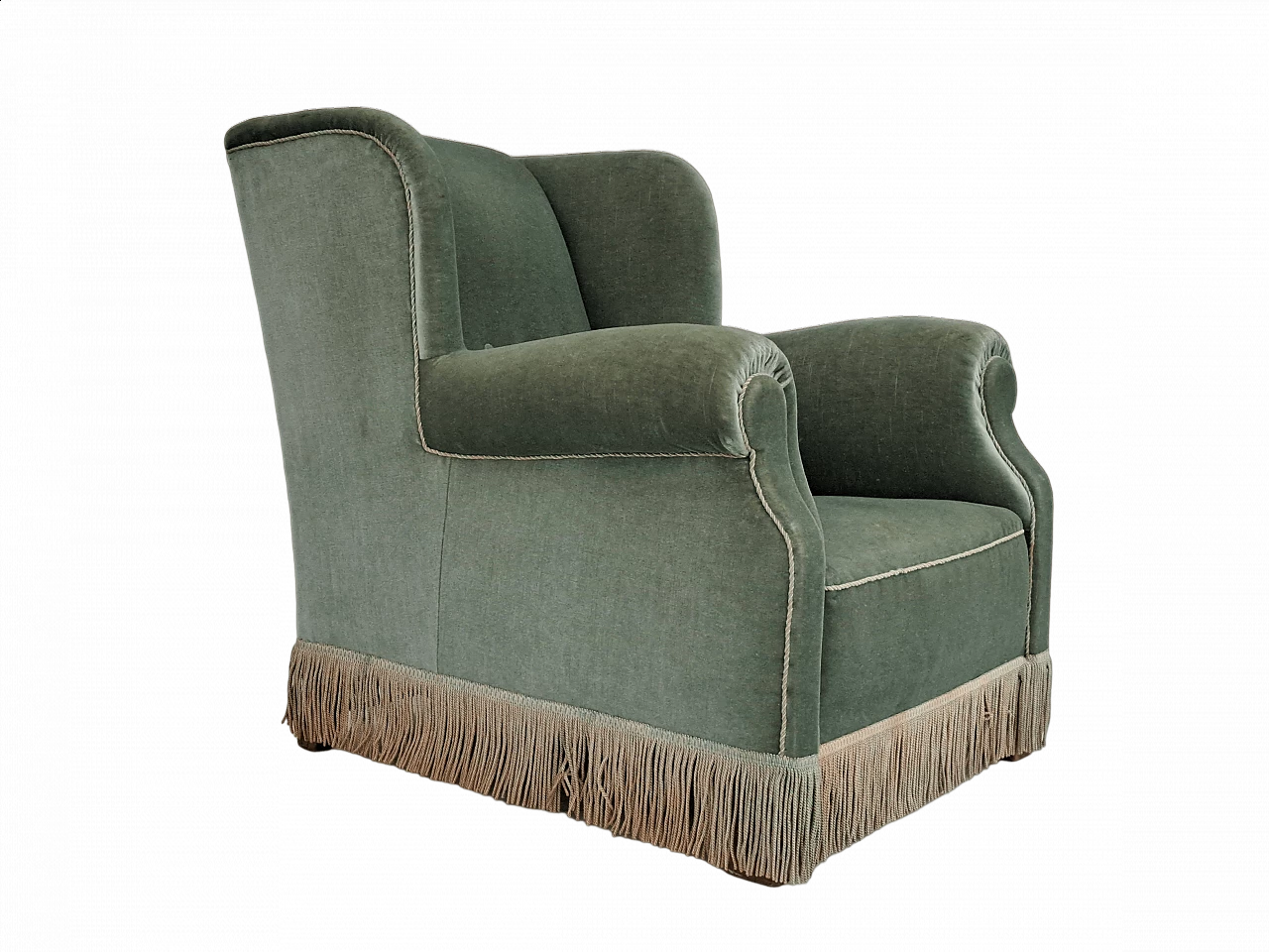 Velvet armchair with fringes by Fritz Hansen, 1960s 16