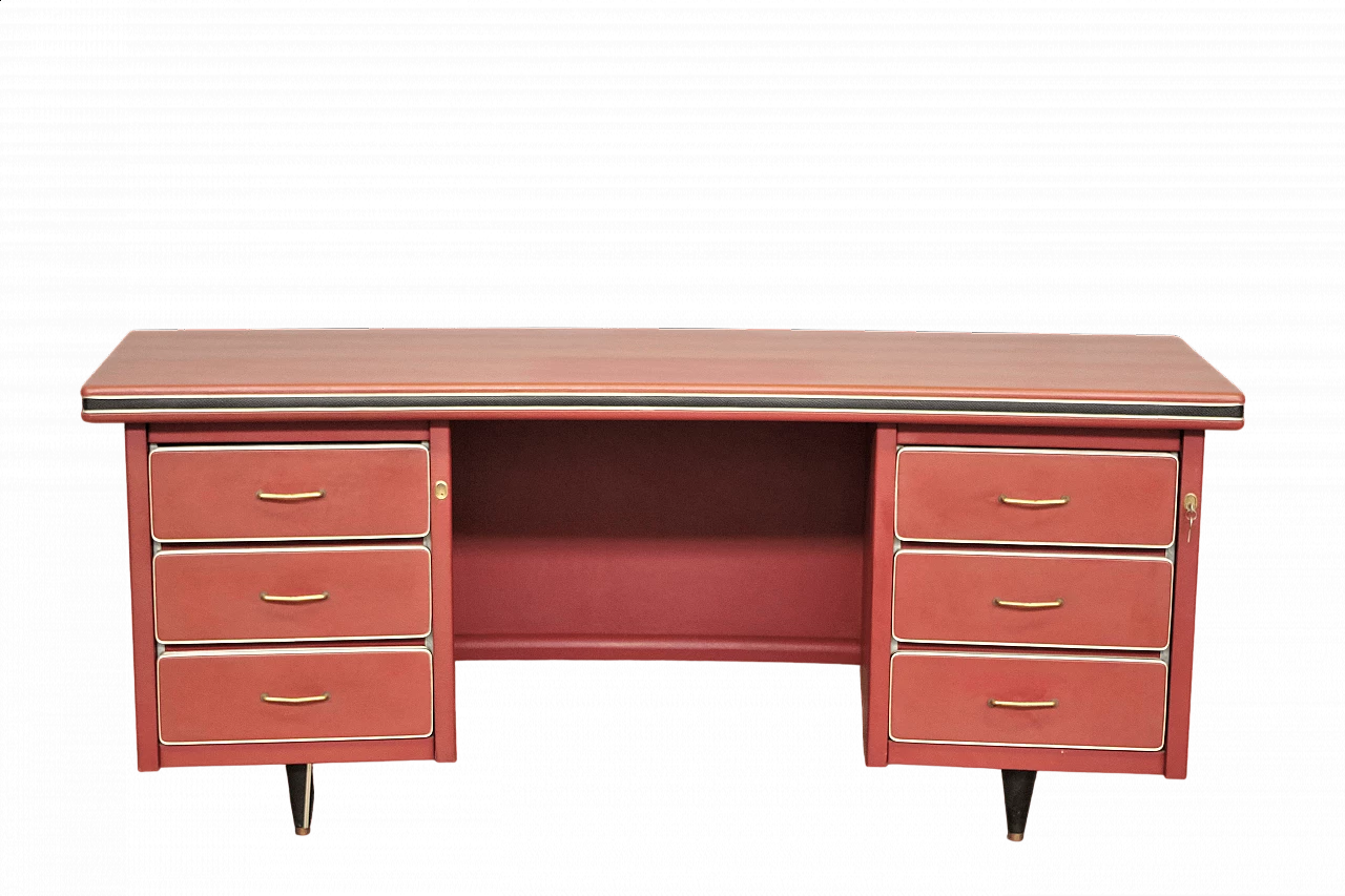 Desk in burgundy leather by Umberto Mascagni, 1950s 12