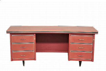 Desk in burgundy leather by Umberto Mascagni, 1950s