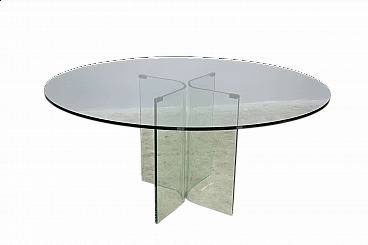 Round table in toughened glass, 1980s