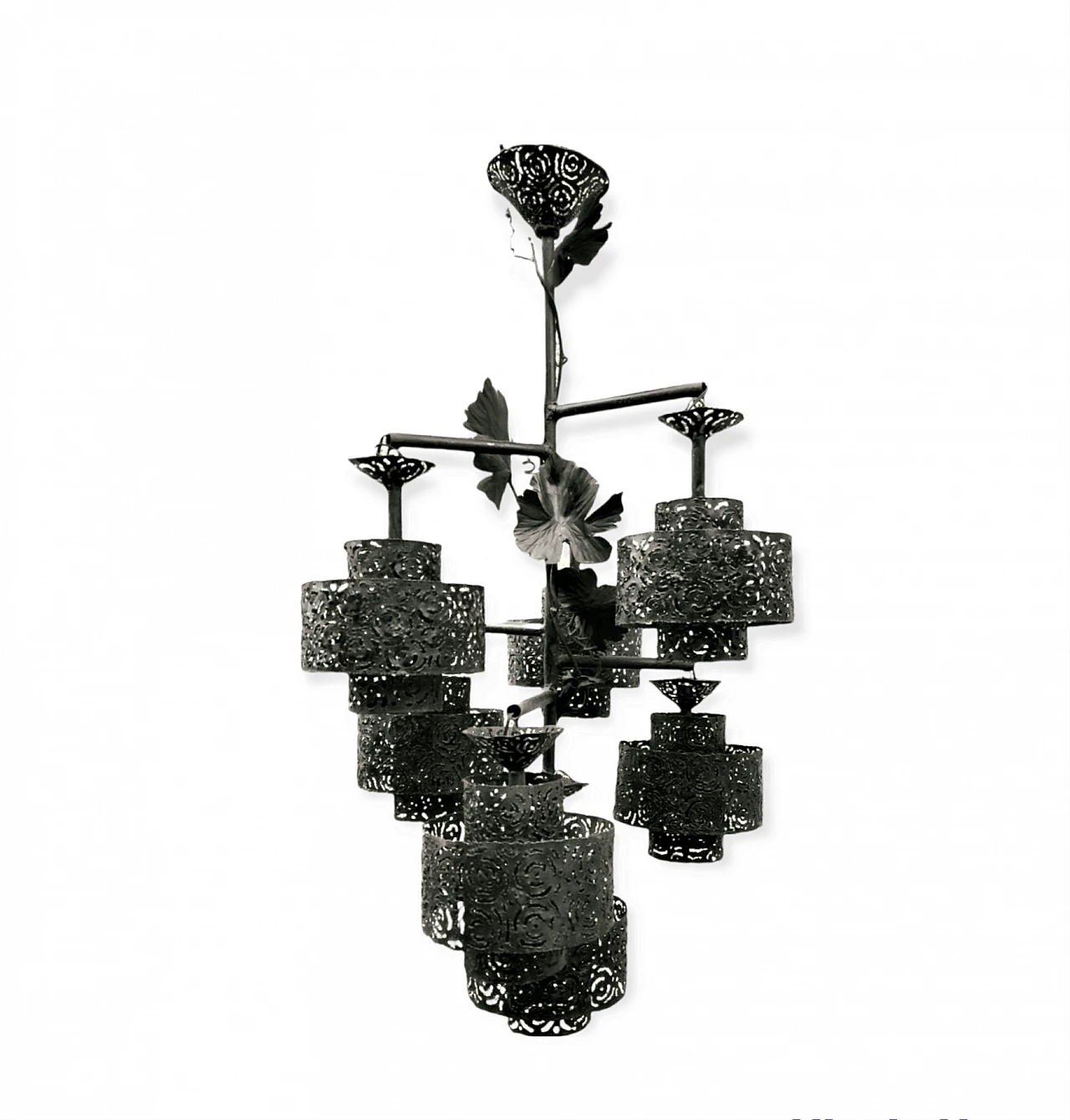 Brutalist wrought iron chandelier, 1960s 1