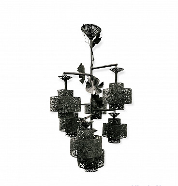 Brutalist wrought iron chandelier, 1960s