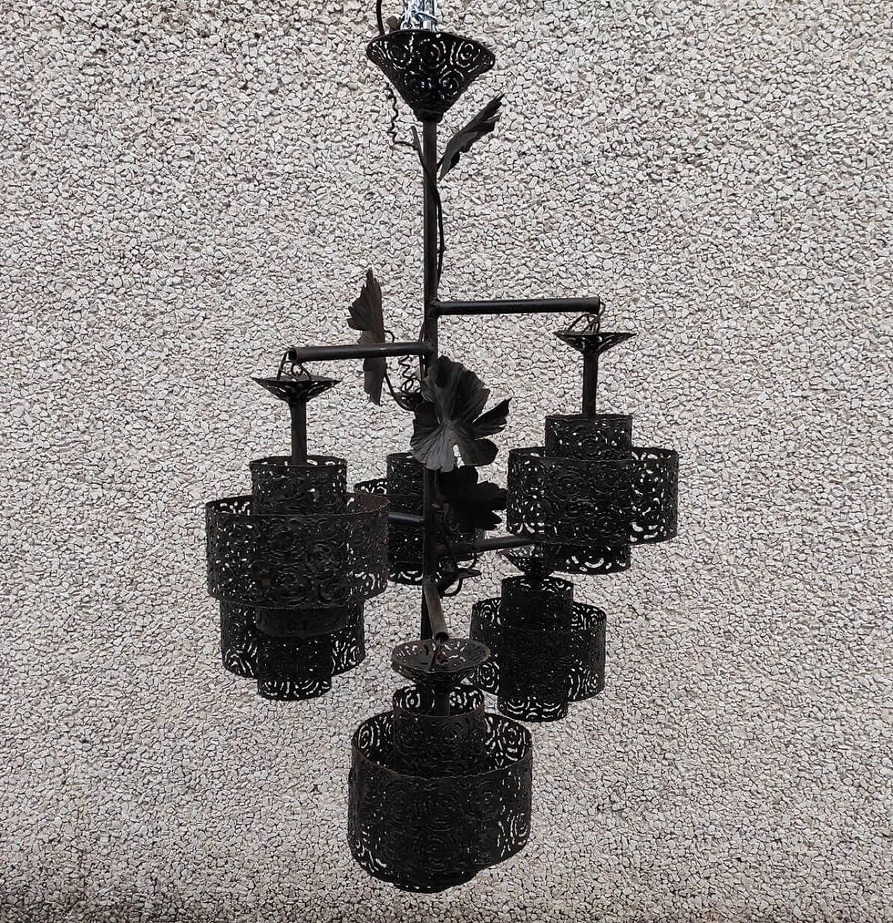 Brutalist wrought iron chandelier, 1960s 2