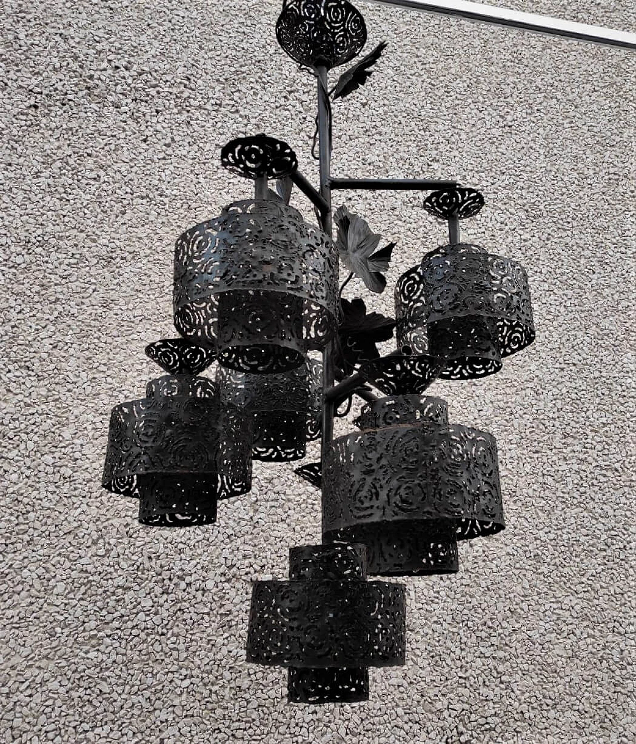 Brutalist wrought iron chandelier, 1960s 3