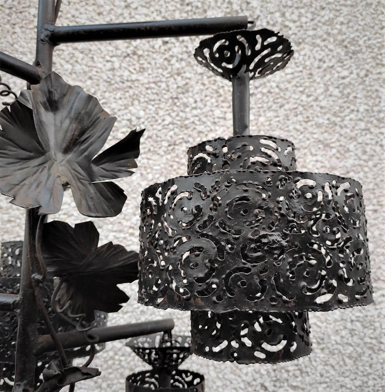Brutalist wrought iron chandelier, 1960s 4