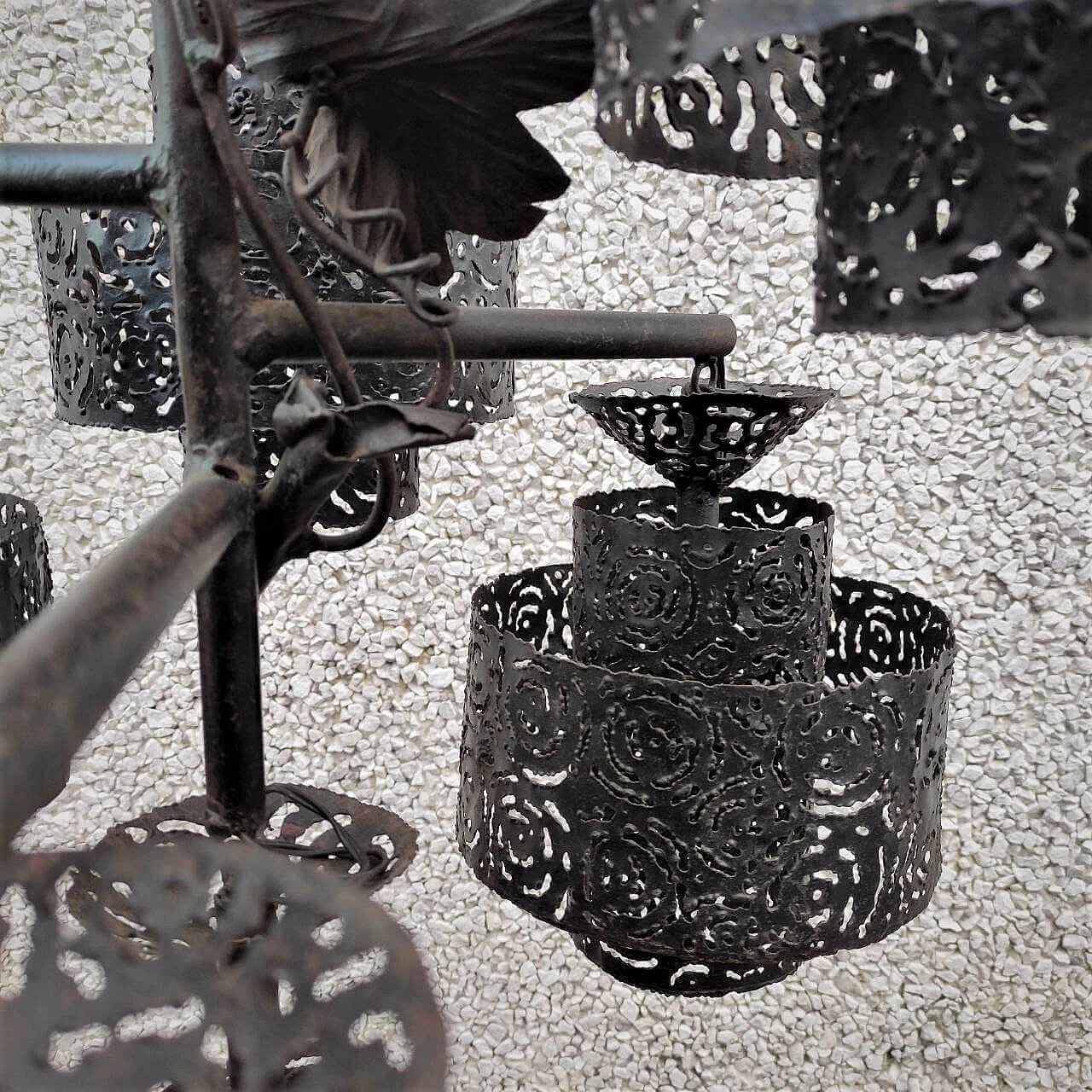 Brutalist wrought iron chandelier, 1960s 5