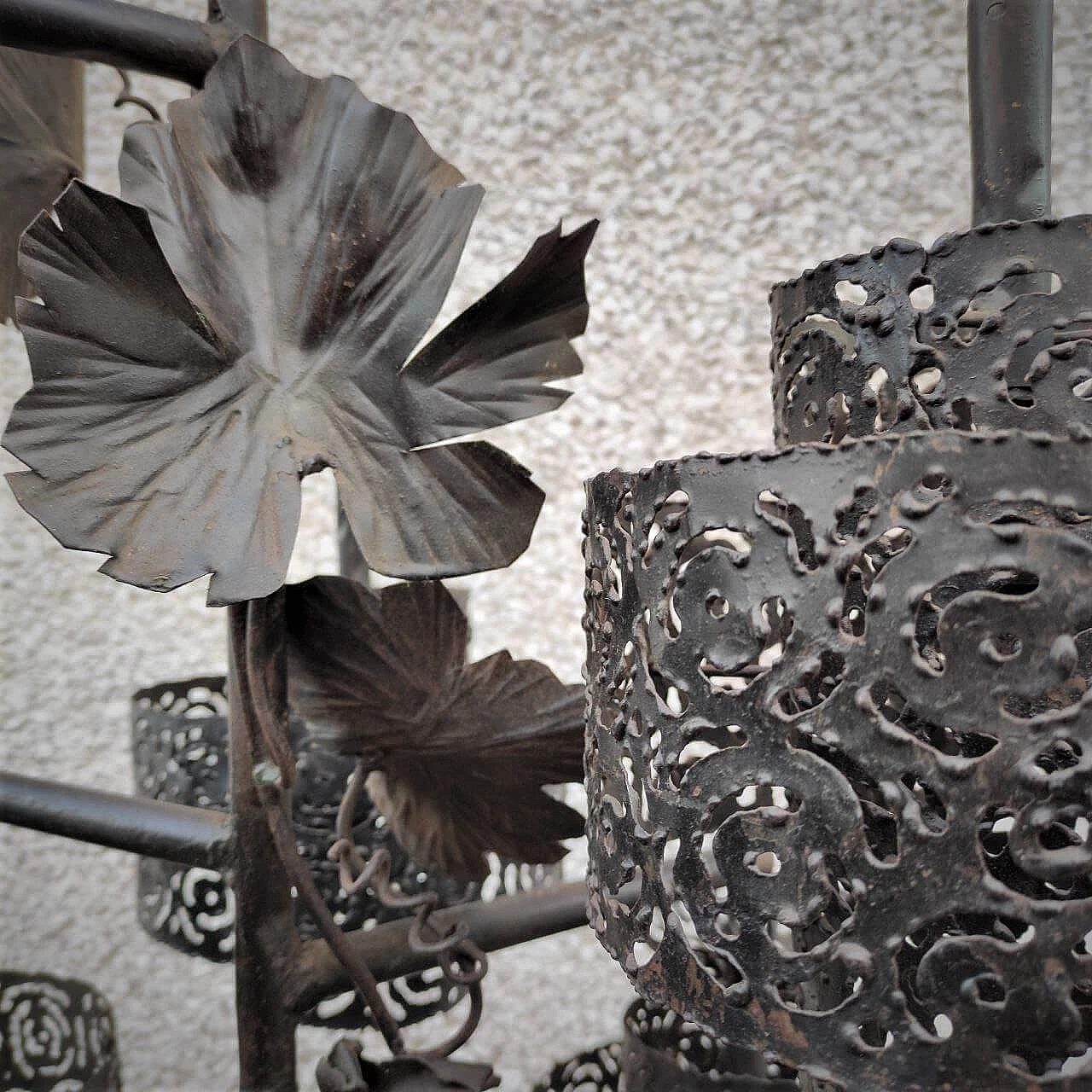 Brutalist wrought iron chandelier, 1960s 6