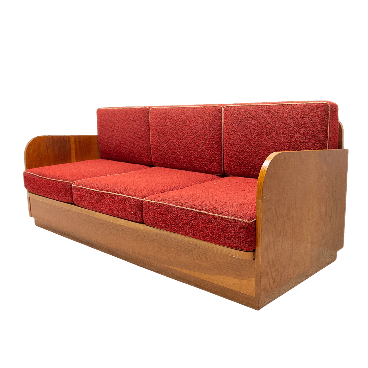 Sofa bed with beechwood veneer by Jitona, 1950s 25