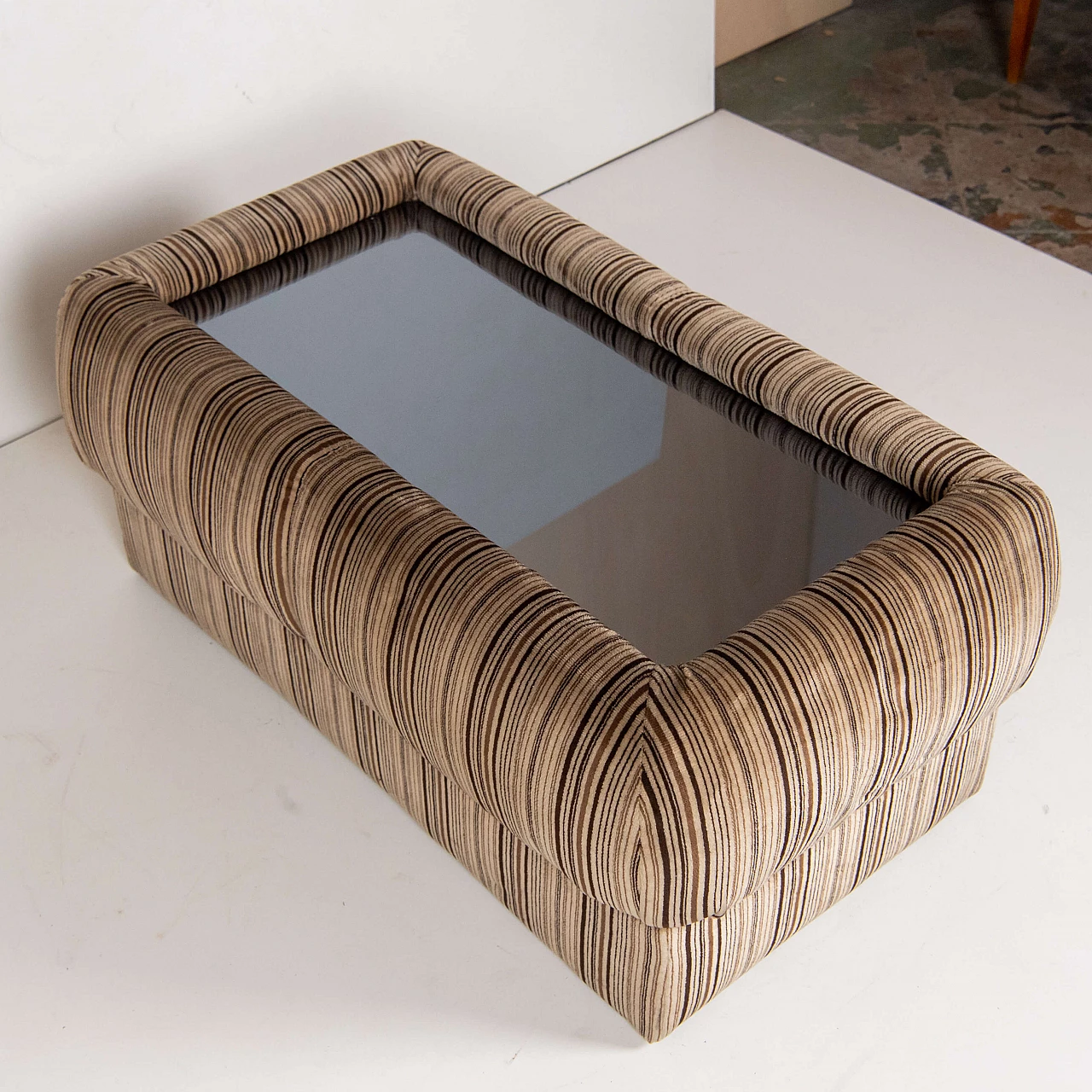 Velvet side table with glass top, 1970s 5
