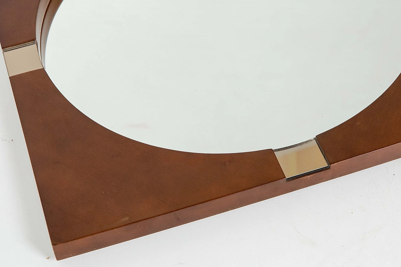 Specchio rotondo con cornice quadrata in teak, anni '70 3