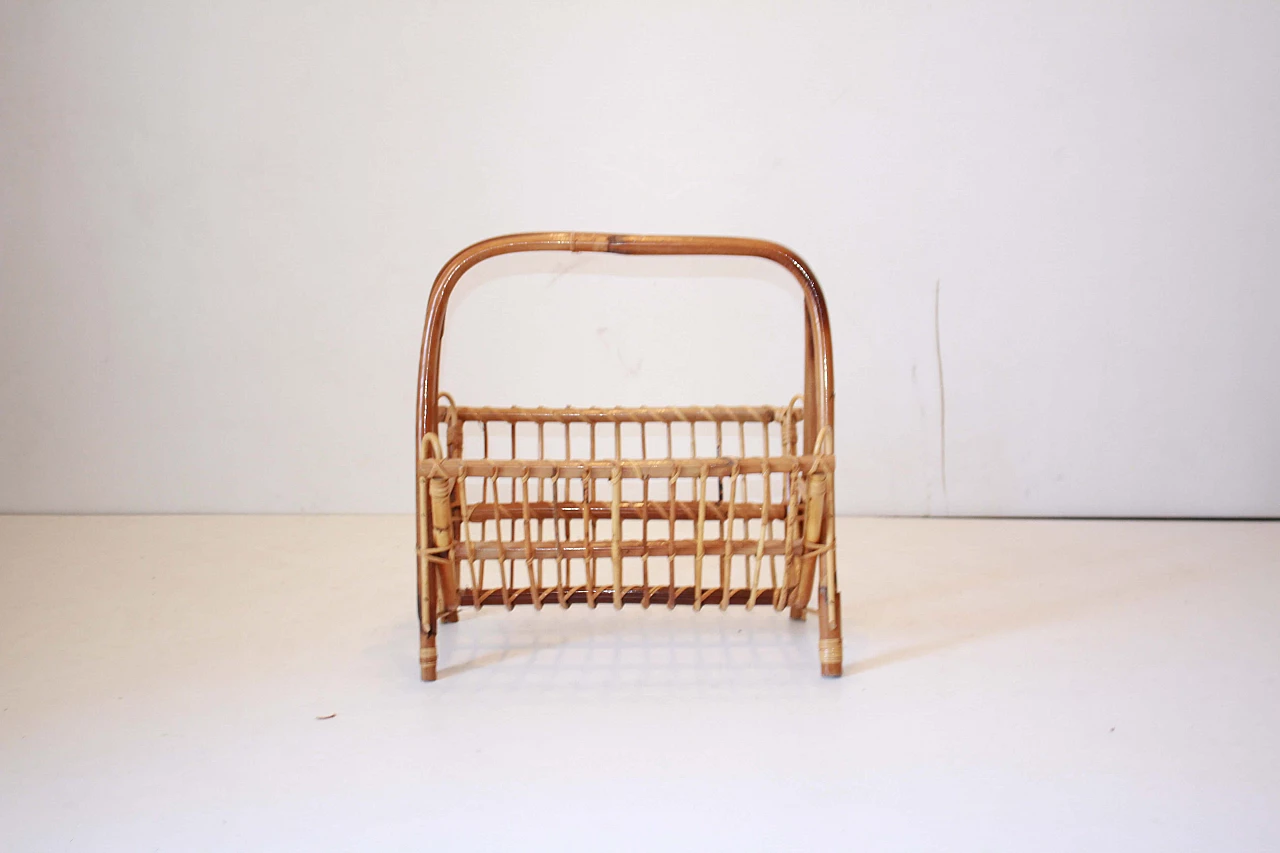 Magazine holder in rattan and bamboo by Franco Albini, 1960s 1