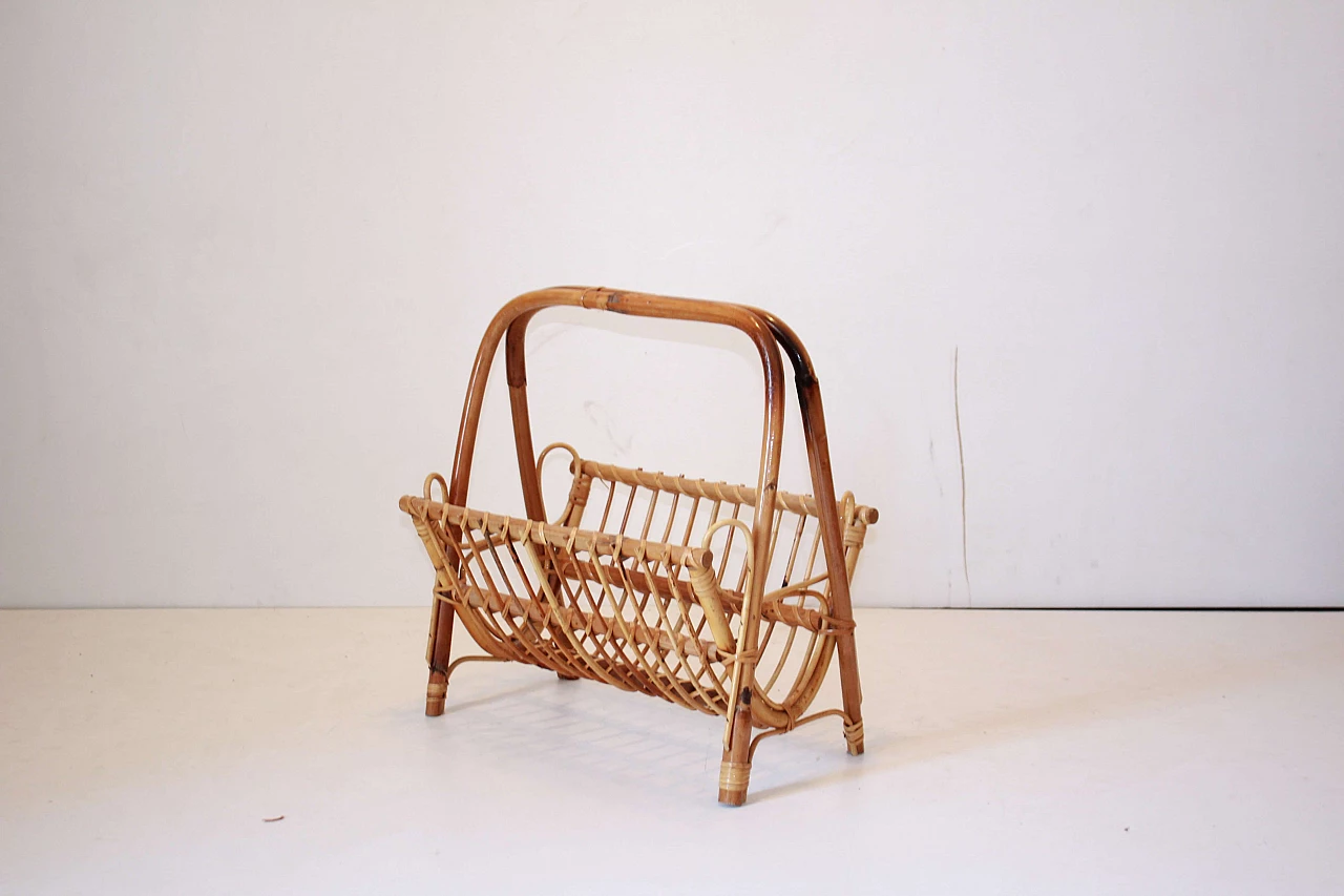 Magazine holder in rattan and bamboo by Franco Albini, 1960s 2