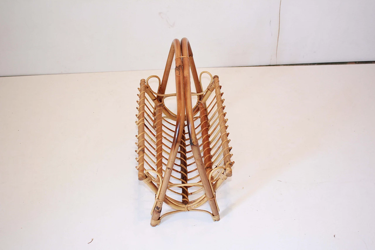 Magazine holder in rattan and bamboo by Franco Albini, 1960s 4